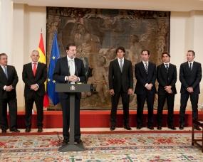 El Presidente del Gobierno Mariano Rajoy, recibiendo a la Selección España Mapfre en el Palacio de la Moncloa, © RFET