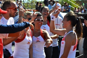 Lara Arruabarrena celebra el triunfo de la Seleccin Espaola Mapfre, © RFET