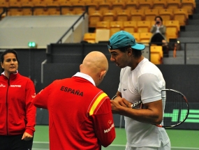 Rafael Nadal en un entrenamiento, © RFET