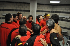 La Selección Española Mapfre celebrando el 3-0 en Bélgica, © RFET
