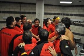 La Seleccin Espaola Mapfre celebrando el 3-0 en Blgica, © RFET