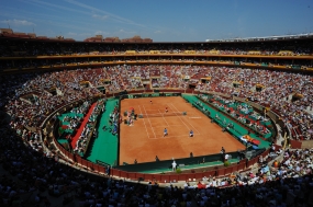 Aspecto de la plaza de toros de Crdoba durante el partido de dobles, © RFET