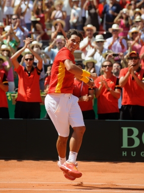 Rafael Nadal celebra su victoria sobre Jo-Wilfried Tsonga en el punto decisivo de semifinales , © RFET