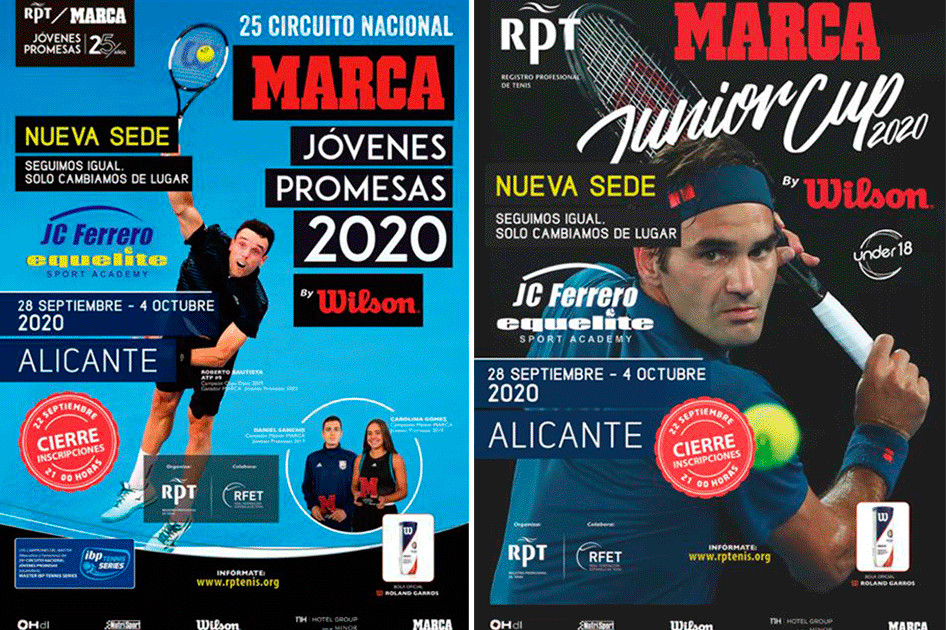 Los circuitos Marca Jóvenes Promesas y RPT Marca Junior Cup reubican dos torneos en la JC Ferrero-Equelite Sport Academy