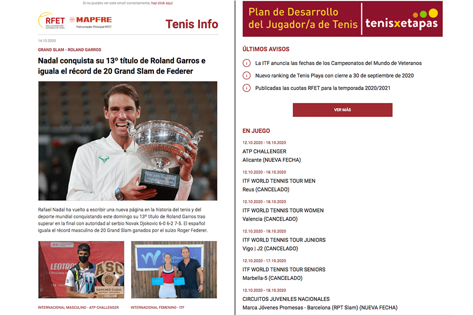 La RFET recupera el boletn semanal Tenis Info en formato electrnico