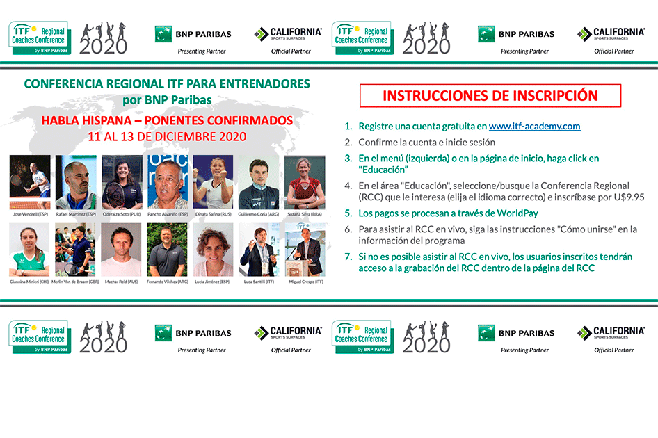 Conferencia Regional ITF para entrenadores de habla hispana del 11 al 13 de diciembre Conferencia Regional ITF para entrenadores de habla hispana del 11 al 13 de diciembre