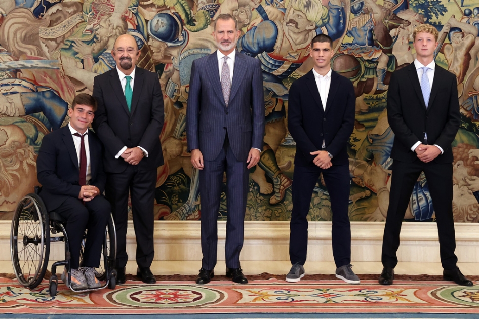 Carlos Alcaraz, Martín Landaluce y Martín de la Puente son recibidos por Su Majestad el Rey Don Felipe VI
