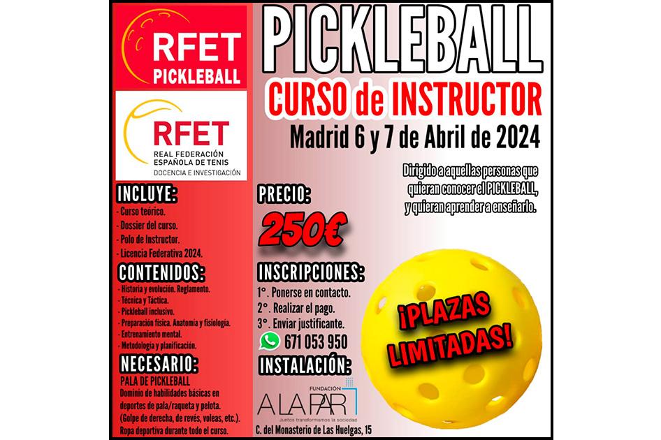 Abierta la inscripcin para el segundo curso de instructor de Pickleball de la RFET