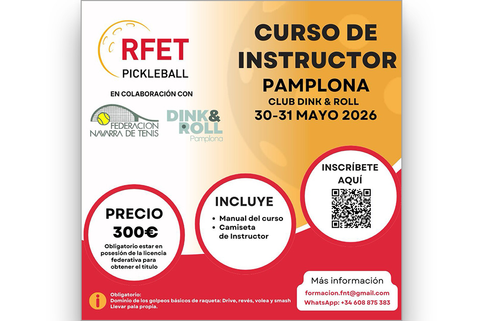 Curso de instructor de Pickleball-RFET en Pamplona el 30 y 31 de mayo