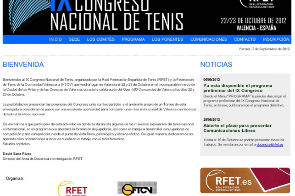 La web del IX Congreso Nacional de Tenis ofrece el programa preliminar 