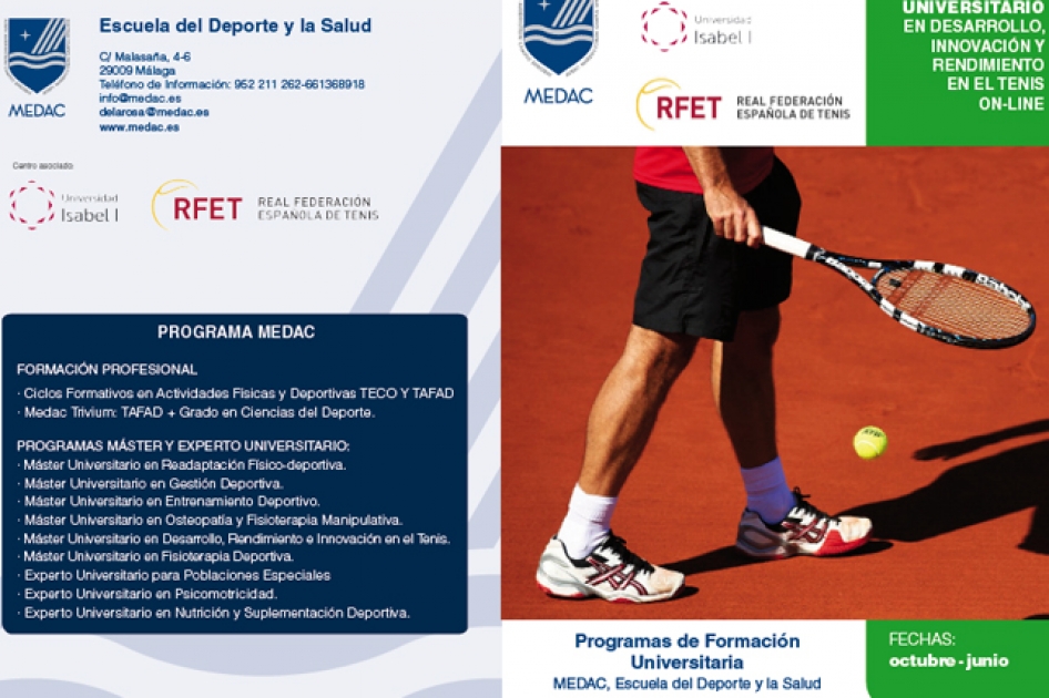 Abierta la inscripción al Máster Universitario en Desarrollo, Rendimiento e Innovación en el Tenis Abierta la inscripción al Máster Universitario en Desarrollo, Rendimiento e Innovación en el Tenis
