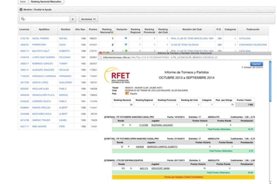 Nuevo servicio web de Ficha de Clasificación con informe de torneos y partidos Nuevo servicio web de Ficha de Clasificación con informe de torneos y partidos