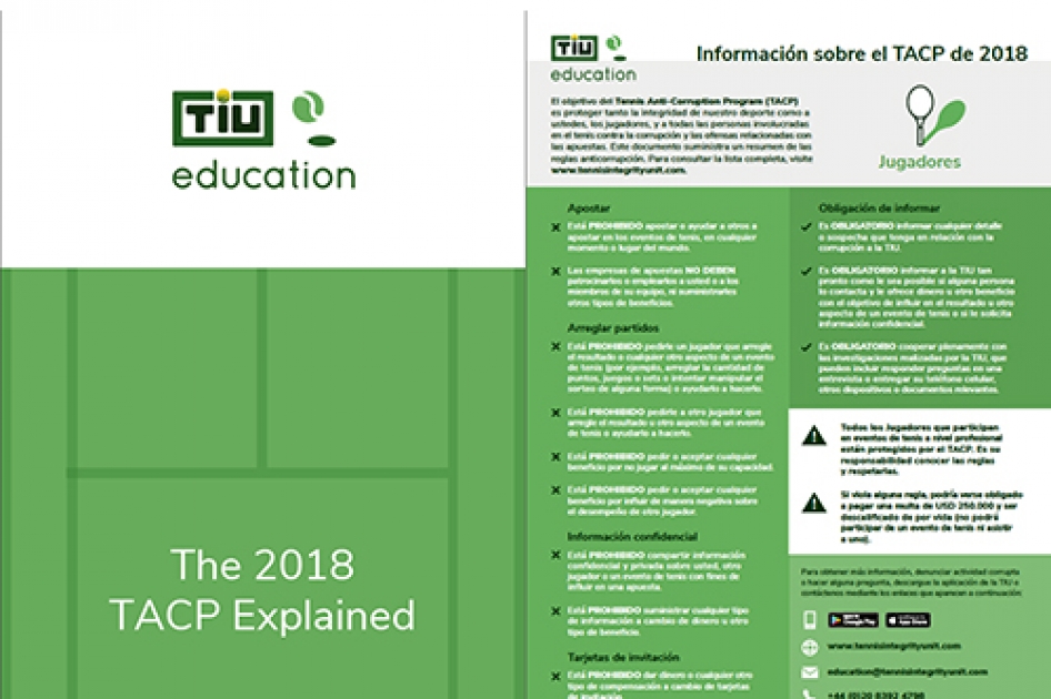 La Tennis Integrity Unit (TIU) publica un resumen del programa anticorrupción disponible en español La Tennis Integrity Unit (TIU) publica un resumen del programa anticorrupción disponible en español